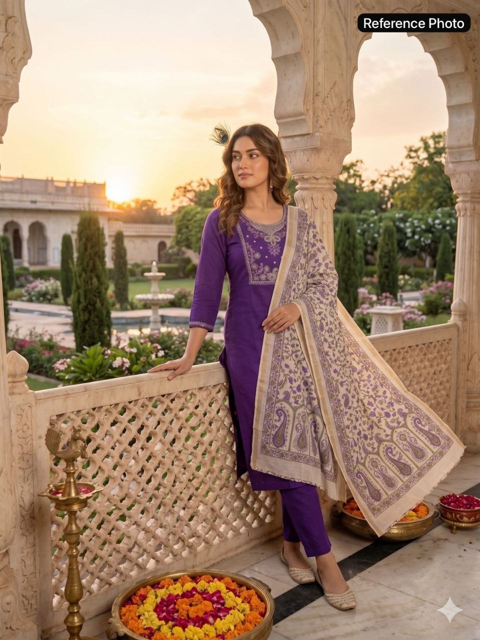 Regal Violet Embroidered Kurta Set with Paisley Dupatta