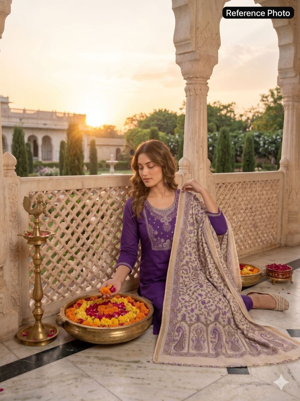 Regal Violet Embroidered Kurta Set with Paisley Dupatta