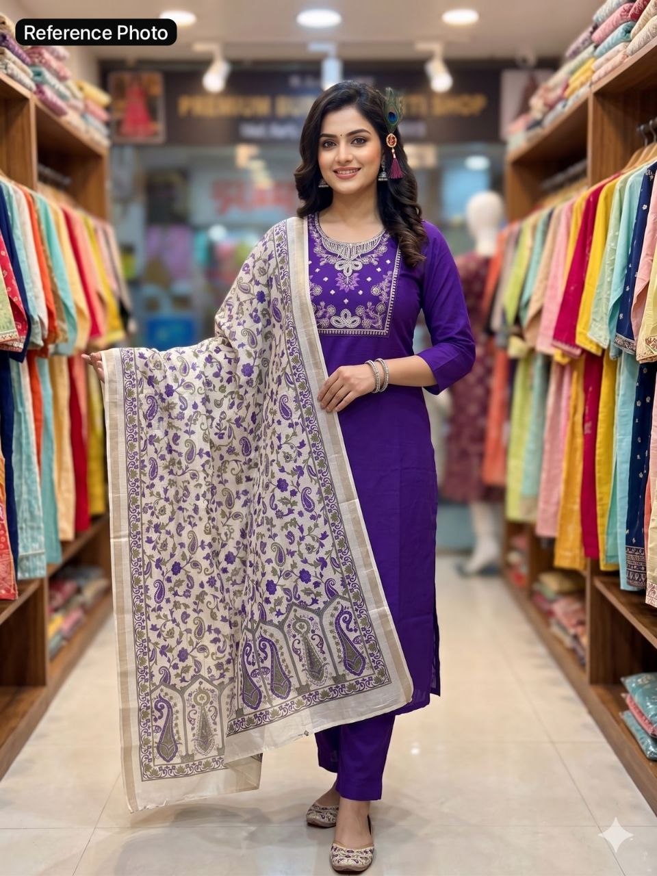 Regal Violet Embroidered Kurta Set with Paisley Dupatta