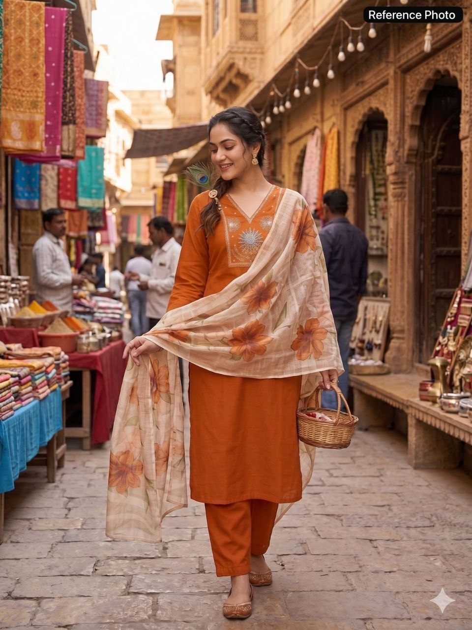 Russet Bloom Embroidered Kurta Set with Floral Organza Dupatta